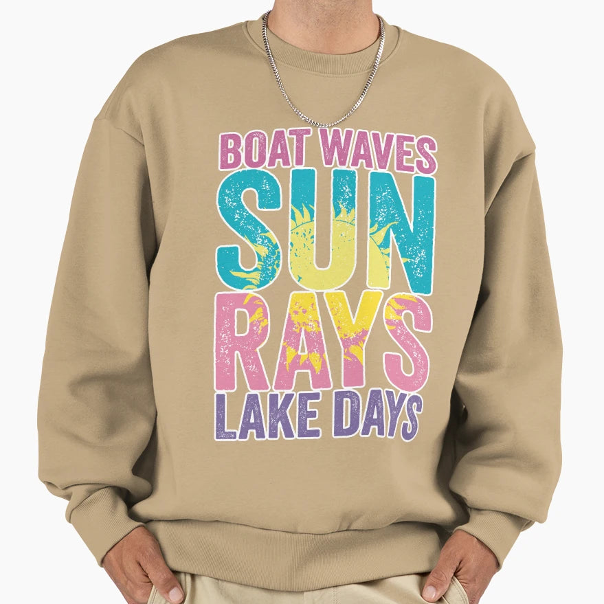 Boat Waves Sun Rays Lake Days Sweatshirt - Aesthetic Graphic Unisex - T-Shirt, Sweatshirt, Hoodie