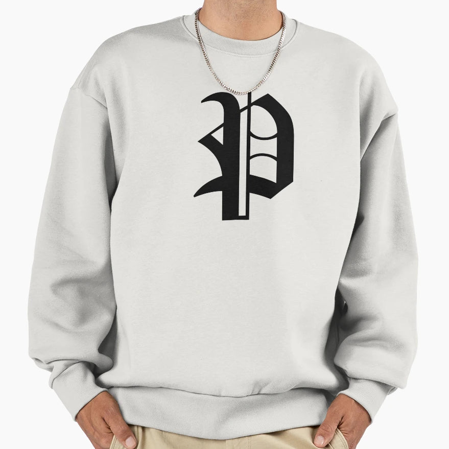 P Old English Initial Black Letter P Sweatshirt - Graphic Print for Adults - T-Shirt, Sweatshirt, Hoodie