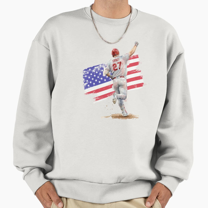 Mike Trout 27 Baseball Patriotic Sweatshirt - Unique Graphic for Adults - T-Shirt, Sweatshirt, Hoodie