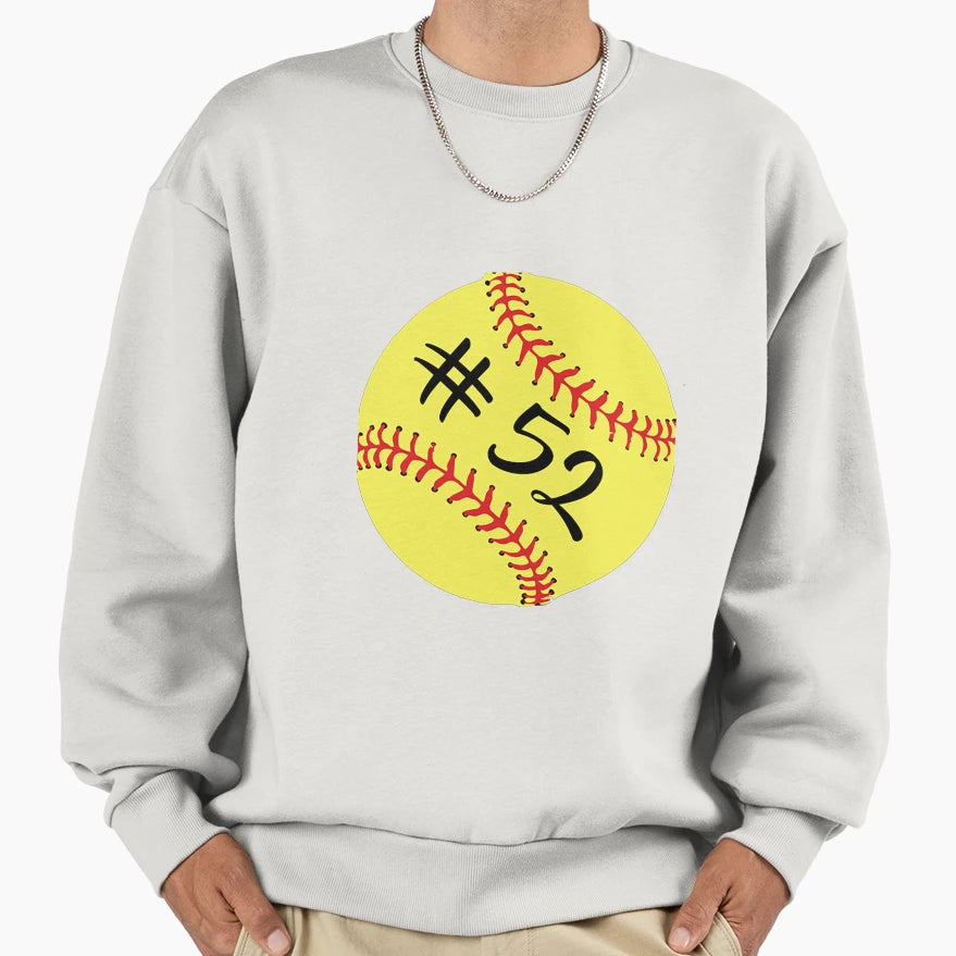 Softball Player Jersey No 52 Back Sweatshirt - Custom Art Print for Adults - T-Shirt, Sweatshirt, Hoodie