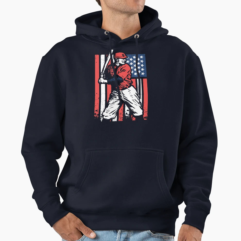 Baseball Dad Usa Flag Fathers Day Hoodie - Fun Novelty Design for Adults - T-Shirt, Sweatshirt, Hoodie