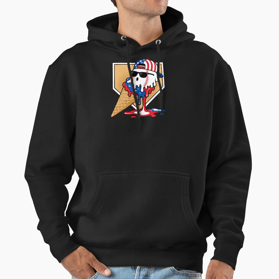 Fourth July Baseball Hoodie - Fun Novelty Design for Adults - T-Shirt, Sweatshirt, Hoodie