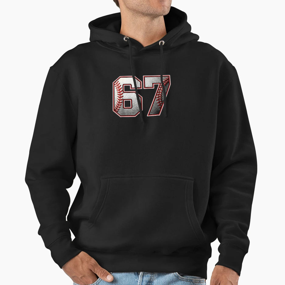 Baseball 67 Funny Meme Hoodie - Minimalist Print for Adults - T-Shirt, Sweatshirt, Hoodie
