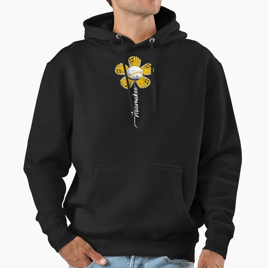 Milwaukee Baseball Flower Baseball Fans Hoodie - Aesthetic Graphic Unisex - T-Shirt, Sweatshirt, Hoodie