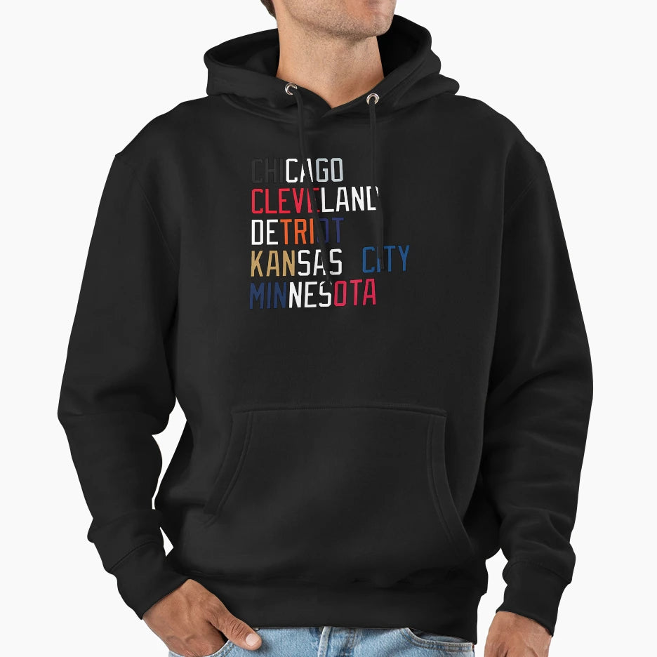 Al Central Teams Colors And Locations Hoodie - Graphic Print Unisex - T-Shirt, Sweatshirt, Hoodie