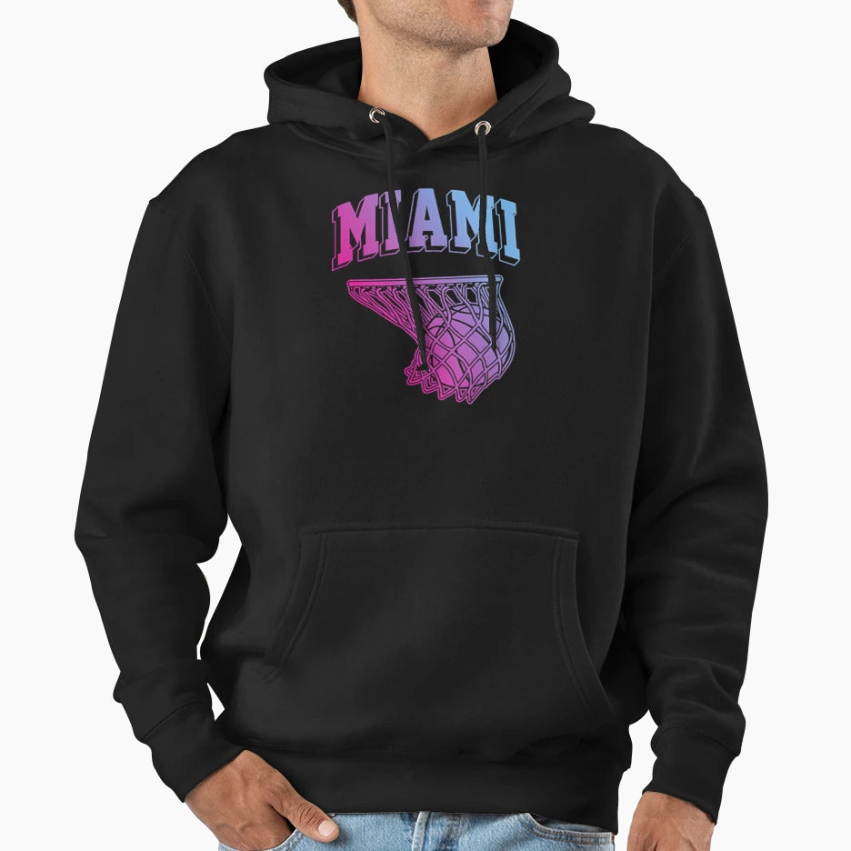 Miami Hoop Black Hoodie - Fun Novelty Design Unisex - T-Shirt, Sweatshirt, Hoodie