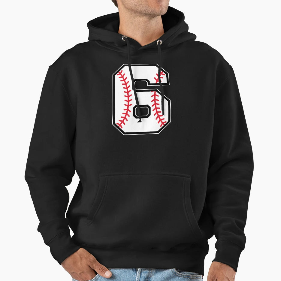 Baseball Number 6 Hoodie - Aesthetic Graphic Unisex - T-Shirt, Sweatshirt, Hoodie