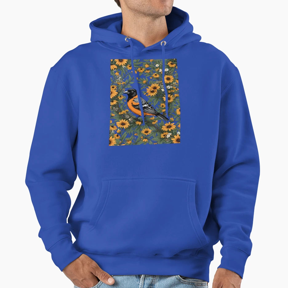 Baltimore Oriole Bird And Black Eyed Susan Hoodie - Graphic Print Unisex - T-Shirt, Sweatshirt, Hoodie