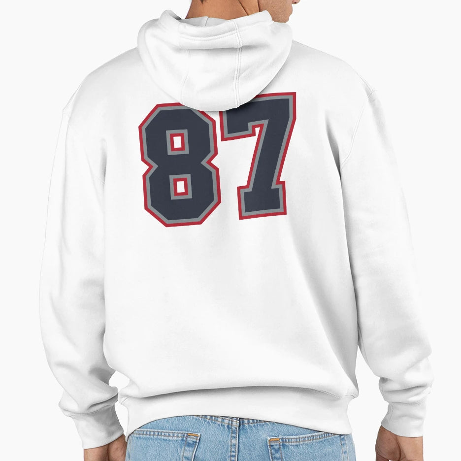 87 Navy Grey Red Sports Number Eighty Hoodie - Graphic Print Men Women - T-Shirt, Sweatshirt, Hoodie
