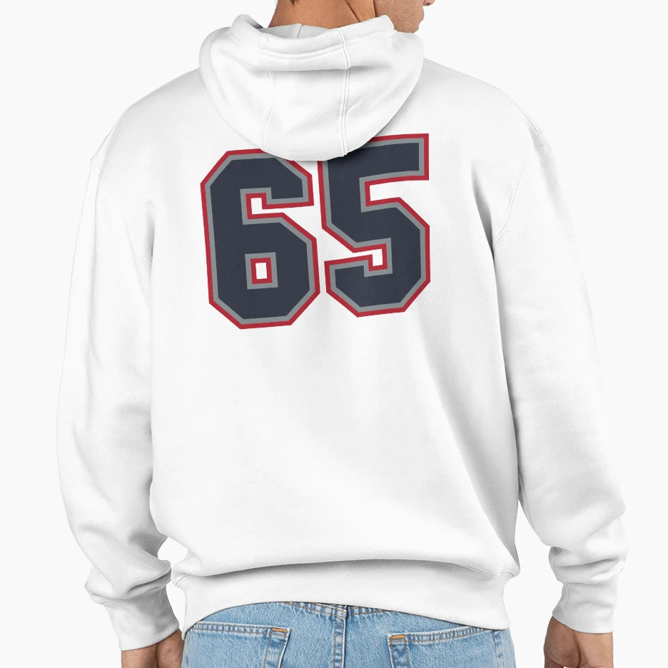 65 Navy Grey Red Sports Number Sixty Five Hoodie - Trendy Graphic Men Women - T-Shirt, Sweatshirt, Hoodie