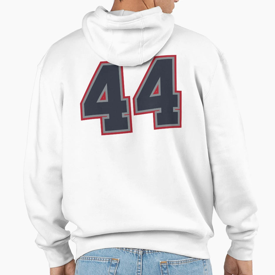 44 Navy Grey Red Sports Number Fourty Hoodie - Graphic Print for Adults - T-Shirt, Sweatshirt, Hoodie