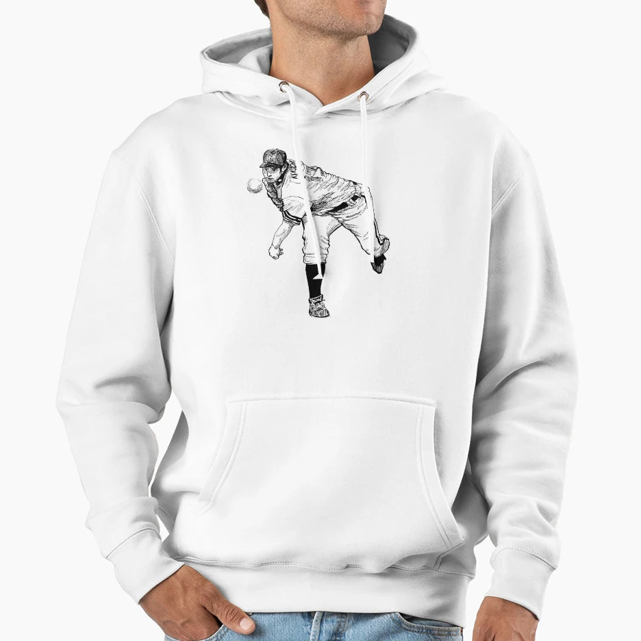 Baseballplayer Pitching Ball Hoodie - Unique Graphic Unisex - T-Shirt, Sweatshirt, Hoodie
