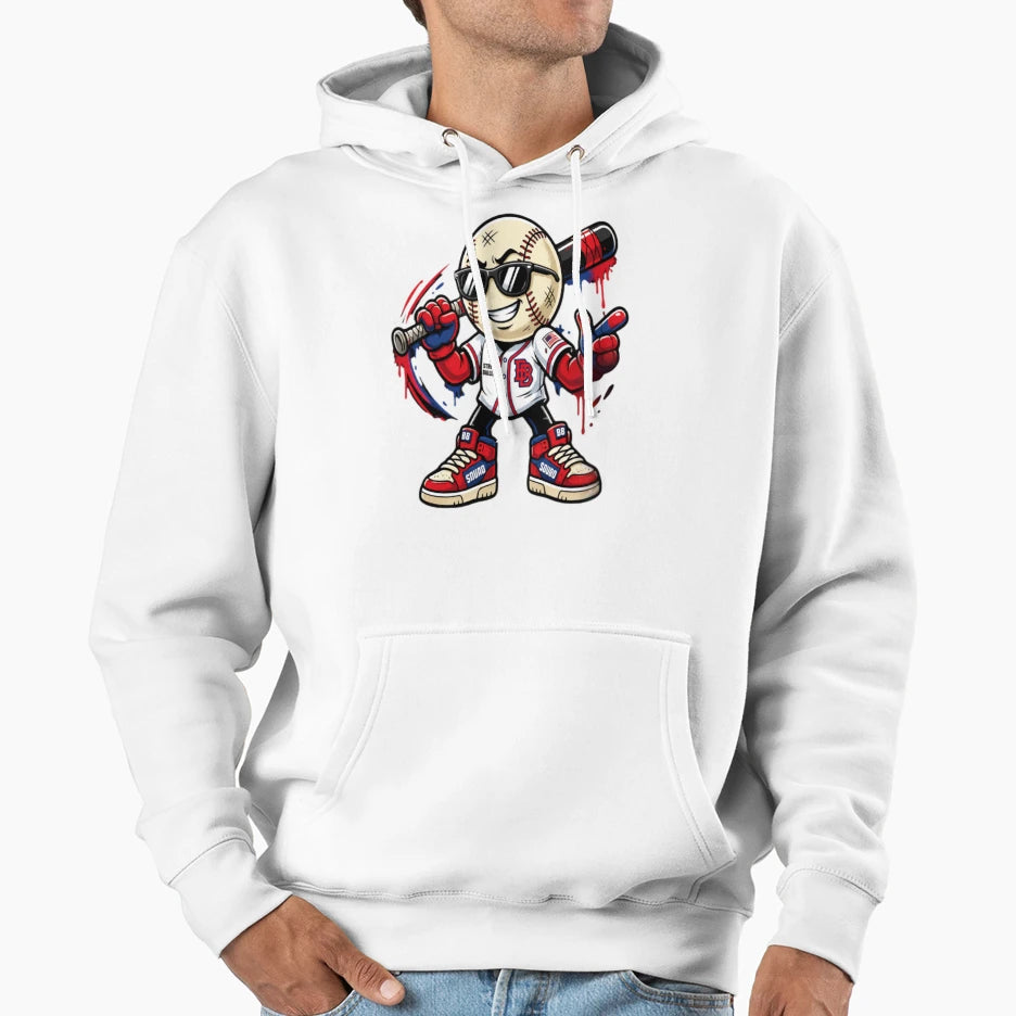 Red White Blue Baseball Rebel Hoodie - Custom Art Print Men Women - T-Shirt, Sweatshirt, Hoodie