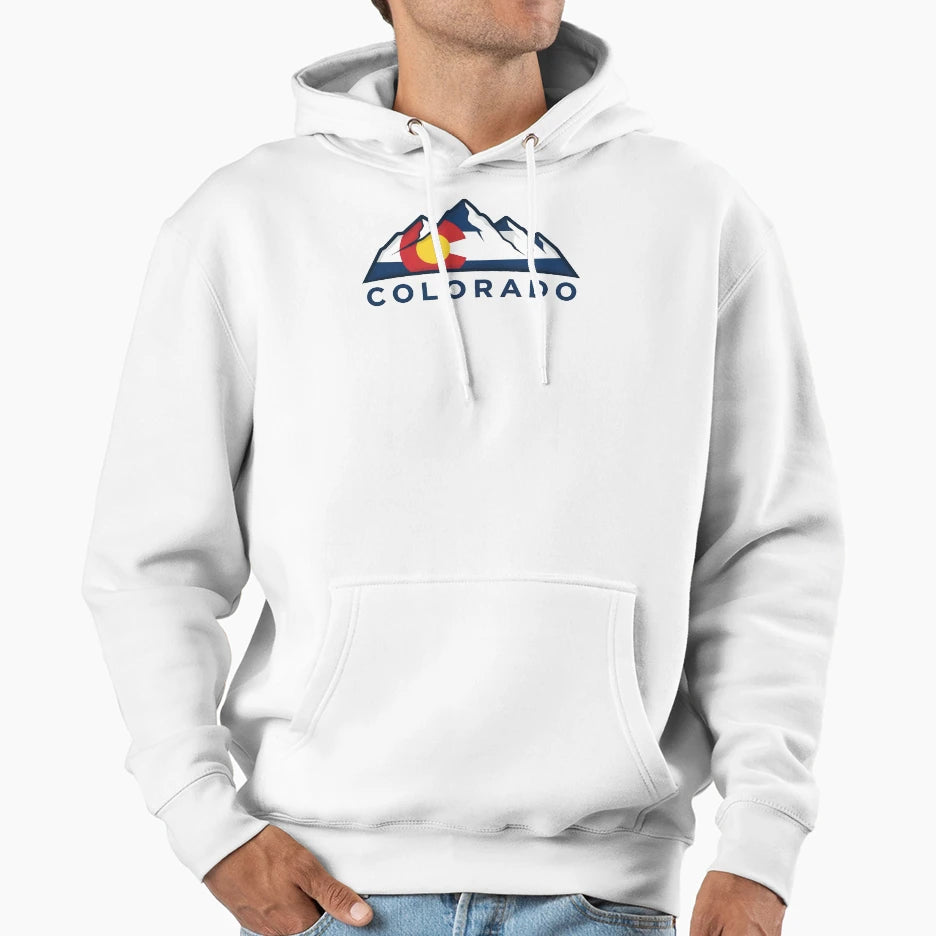 Colorado Mountains Flag Logo Hoodie - Trendy Graphic for Adults - T-Shirt, Sweatshirt, Hoodie