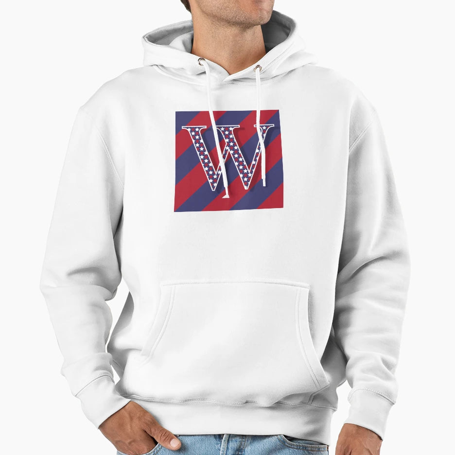 Letter W Americana Old Glory Red And Blue Hoodie - Graphic Print Men Women - T-Shirt, Sweatshirt, Hoodie