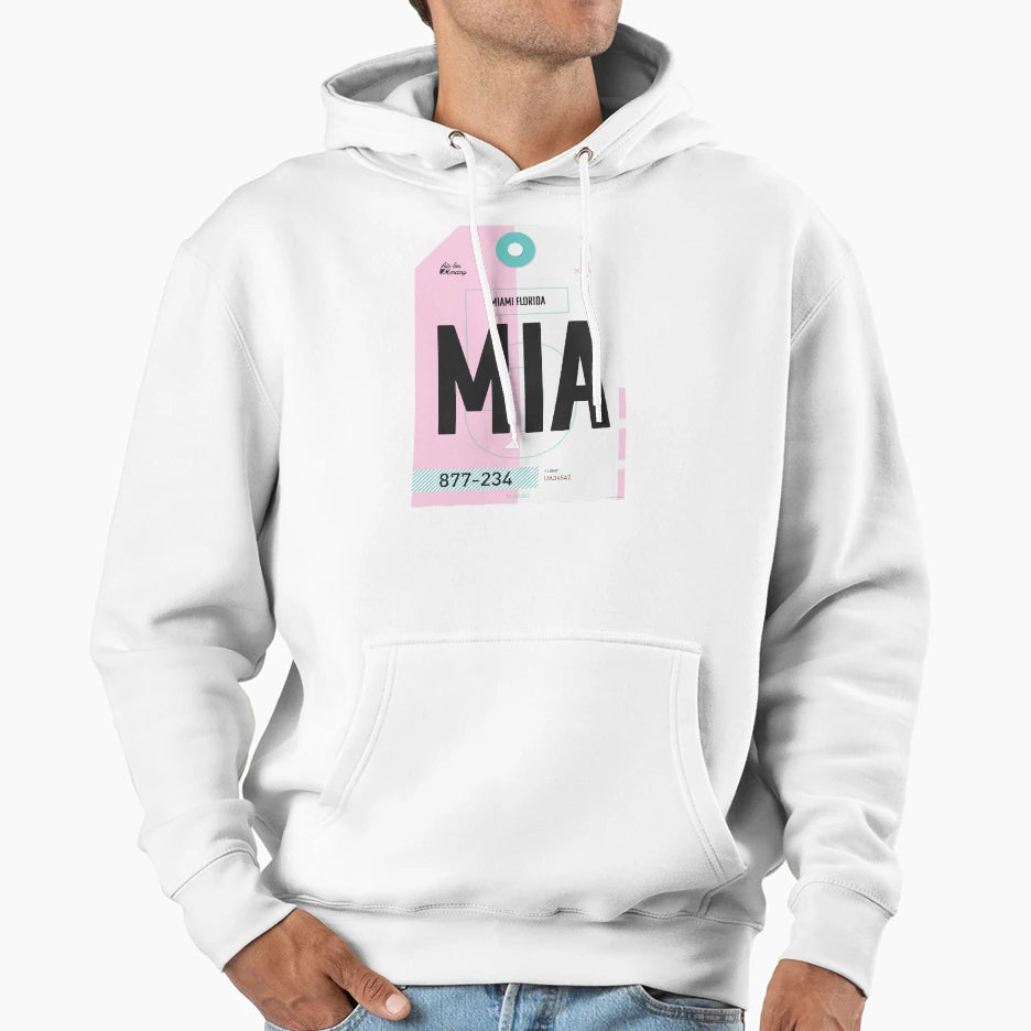 Miami Luggage Tag Hoodie - Casual Everyday Wear Unisex - T-Shirt, Sweatshirt, Hoodie