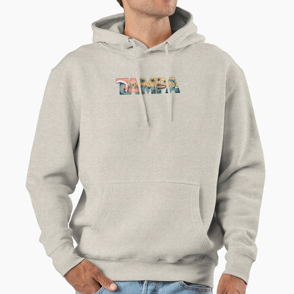 Tampa Scenic Letters Waves Palms Hoodie - Casual Everyday Wear Men Women - T-Shirt, Sweatshirt, Hoodie
