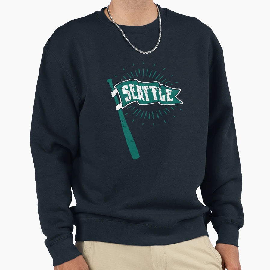 Seattle Baseball Pennant And Bat Sweatshirt - Novelty Apparel for Adults - T-Shirt, Sweatshirt, Hoodie