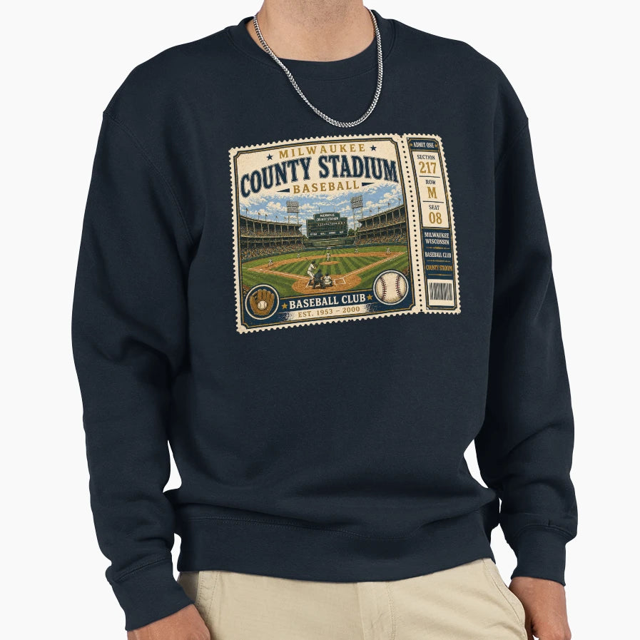 Milwaukee Baseball Ticket Stub Sweatshirt - Minimalist Print for Adults - T-Shirt, Sweatshirt, Hoodie