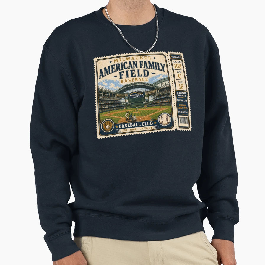 Milwaukee Baseball Ticket Stub Sweatshirt - Novelty Apparel Unisex - T-Shirt, Sweatshirt, Hoodie