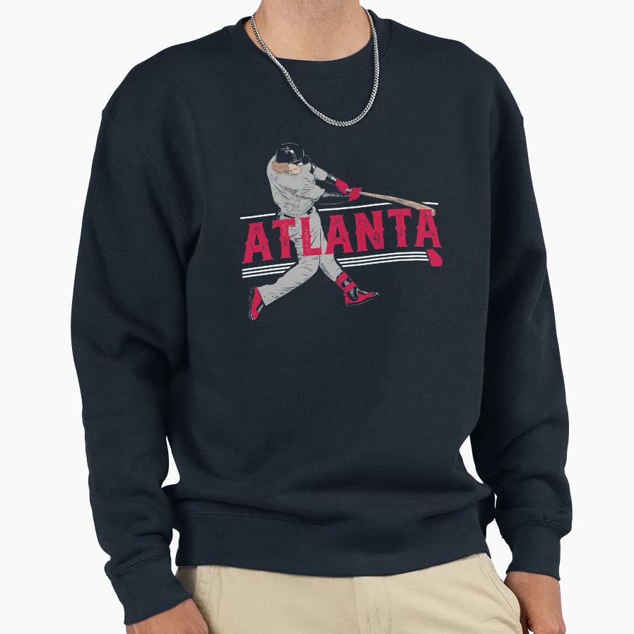 Atlanta Baseball Slugger Home Run Sweatshirt - Custom Art Print Men Women - T-Shirt, Sweatshirt, Hoodie
