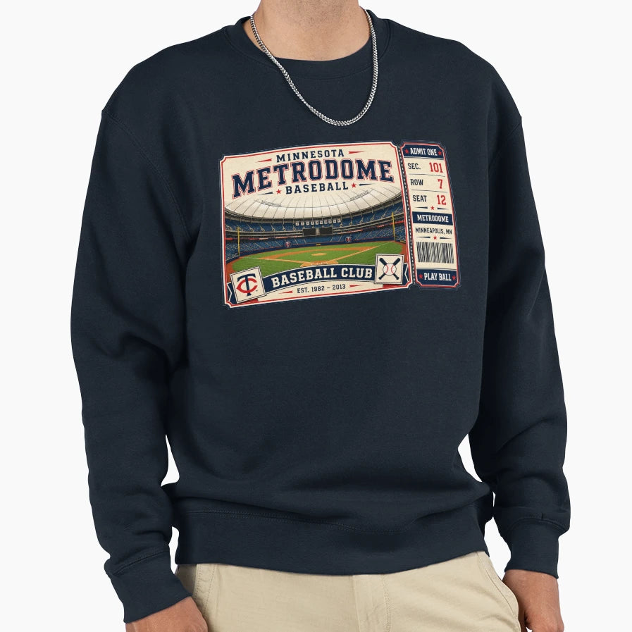 Minnesota Metrodome Ticket Sweatshirt - Aesthetic Graphic for Adults - T-Shirt, Sweatshirt, Hoodie