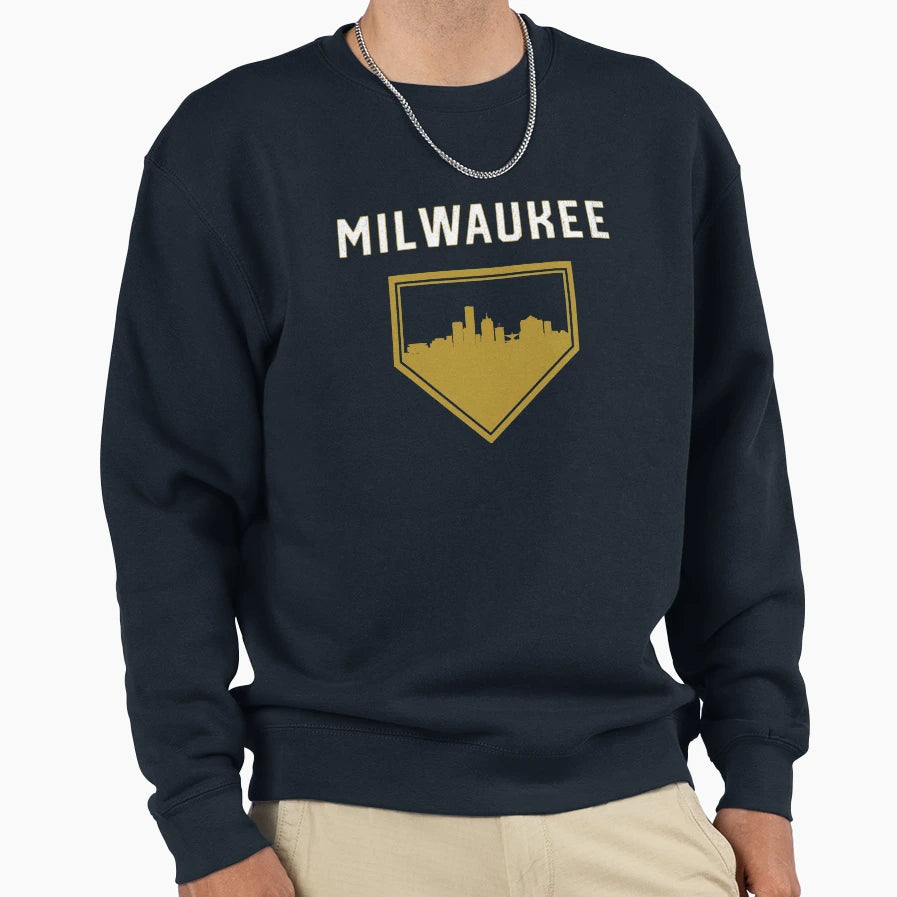 Milwaukee Baseball Home Plate Mke Sweatshirt - Fun Novelty Design Unisex - T-Shirt, Sweatshirt, Hoodie