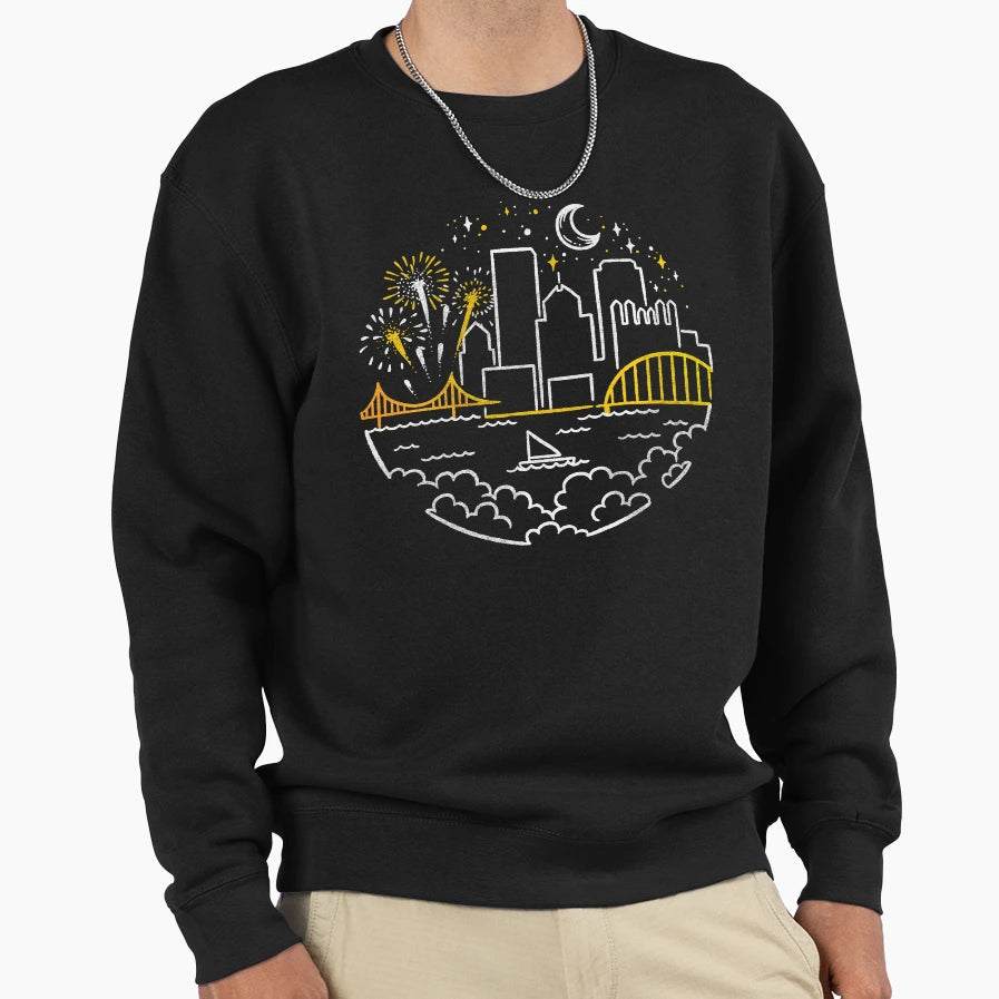 Pittsburgh Modern Starry Skyline Sweatshirt - Minimalist Print Unisex - T-Shirt, Sweatshirt, Hoodie