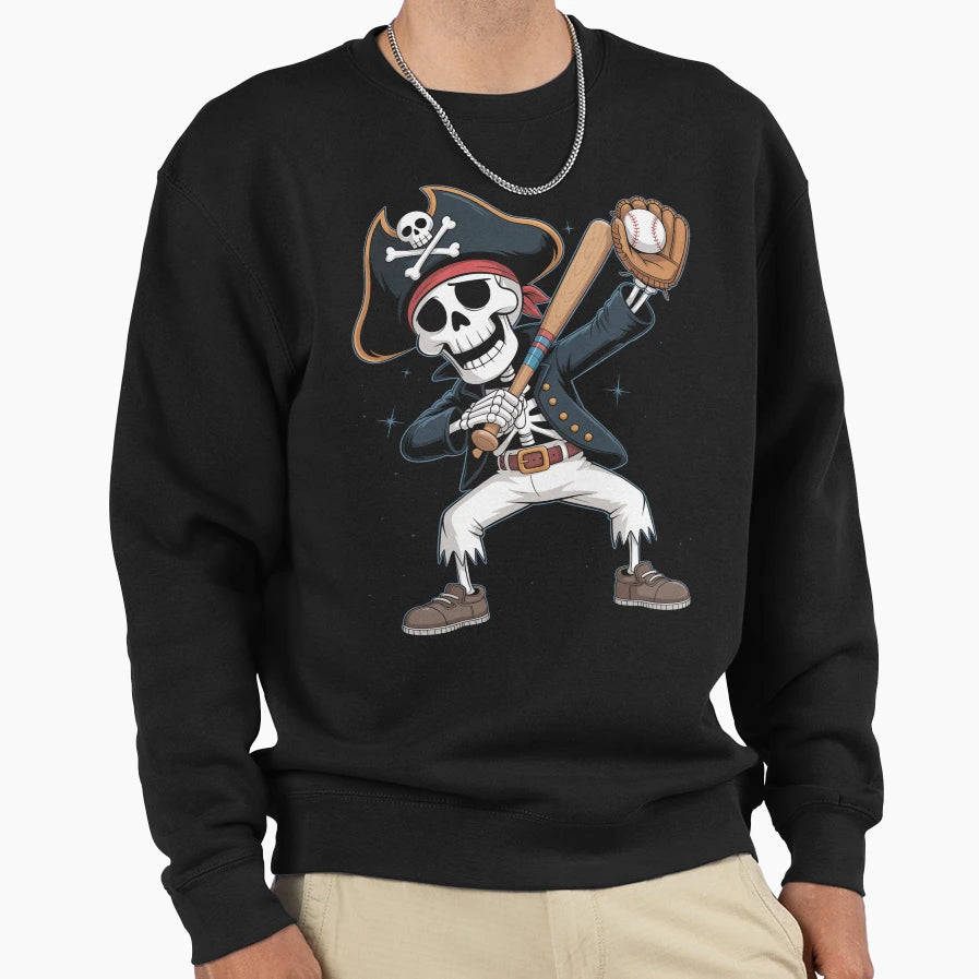 Dabbing Skeleton Pirate Baseball Sweatshirt - Unique Graphic Unisex - T-Shirt, Sweatshirt, Hoodie