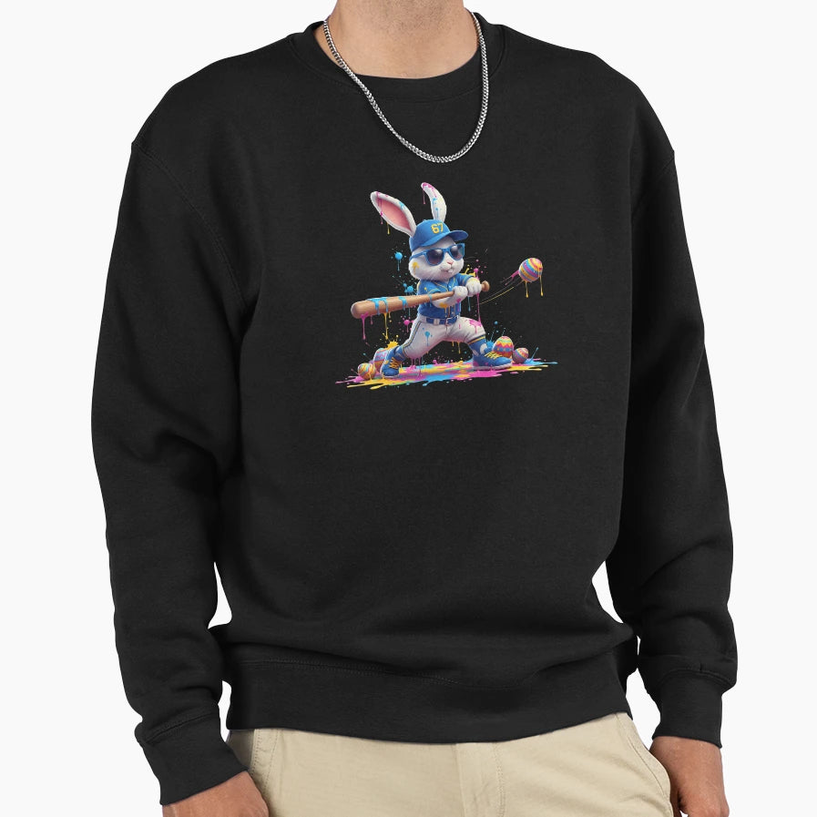 Rabbit Bunny Baseball Easter Sweatshirt - Casual Everyday Wear Men Women - T-Shirt, Sweatshirt, Hoodie