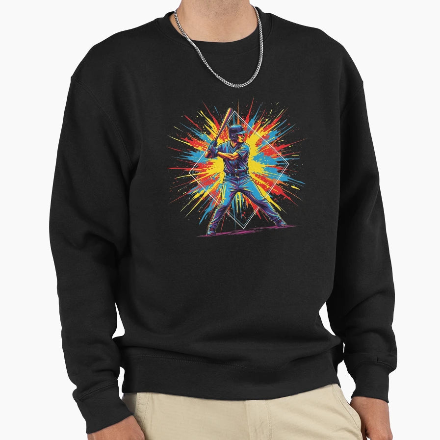 Colorful Splash Baseball Batter Sweatshirt - Custom Art Print for Adults - T-Shirt, Sweatshirt, Hoodie