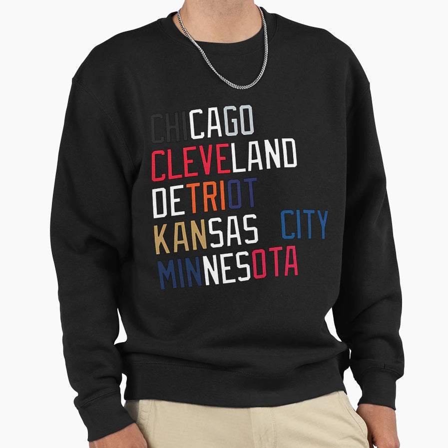 Al Central Teams Colors And Locations Sweatshirt - Graphic Print Unisex - T-Shirt, Sweatshirt, Hoodie