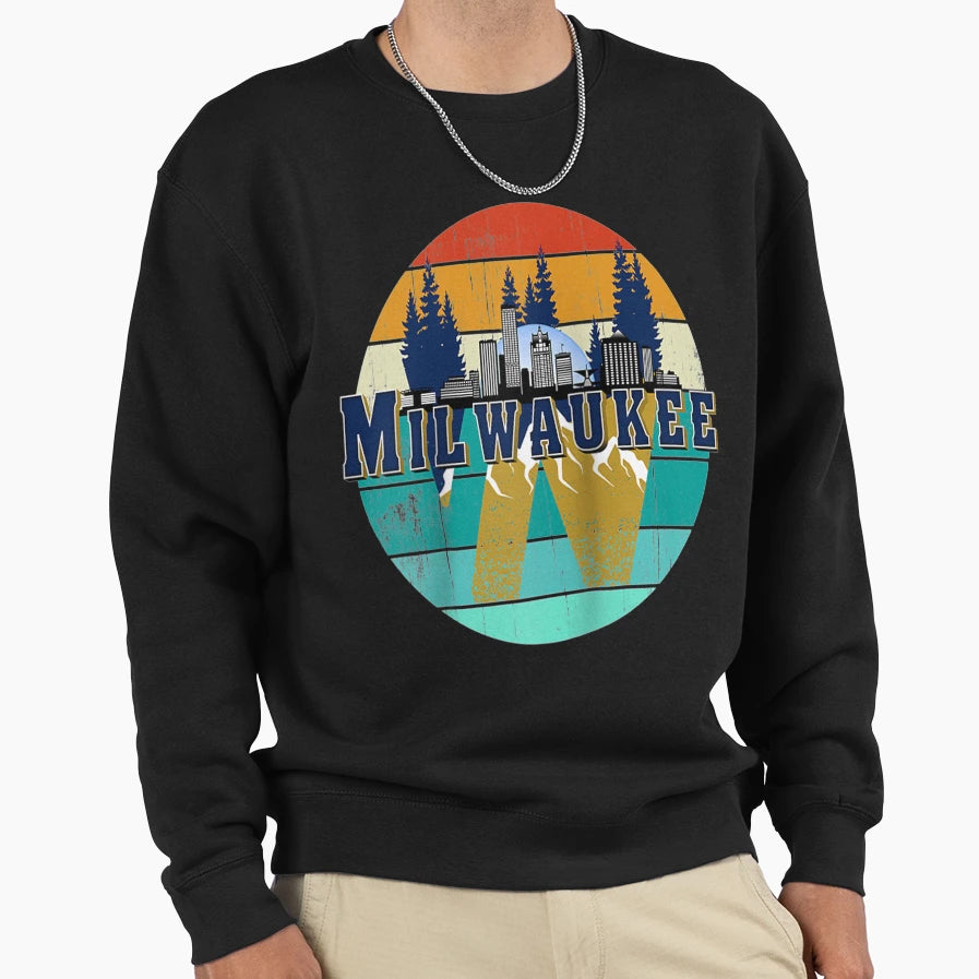 Milwaukee Wisconsin Skyline And Trees Sweatshirt - Unique Graphic Unisex - T-Shirt, Sweatshirt, Hoodie