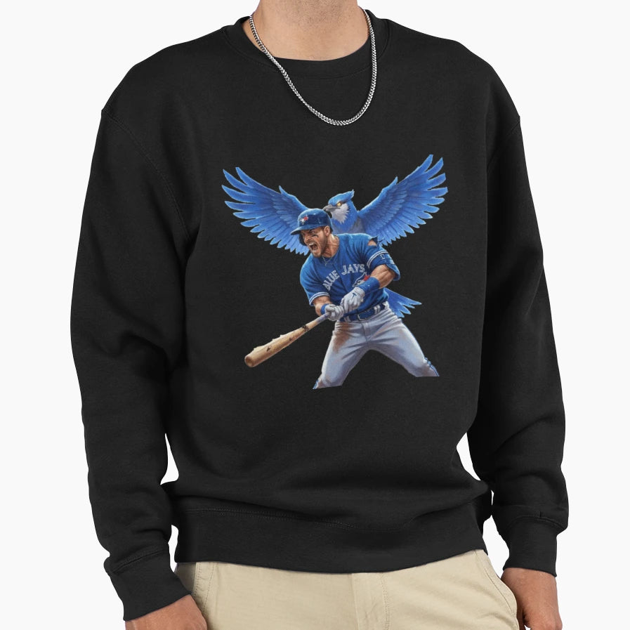 Fierce Blue Jays Warrior Battle Swing Sweatshirt - Custom Art Print Unisex - T-Shirt, Sweatshirt, Hoodie