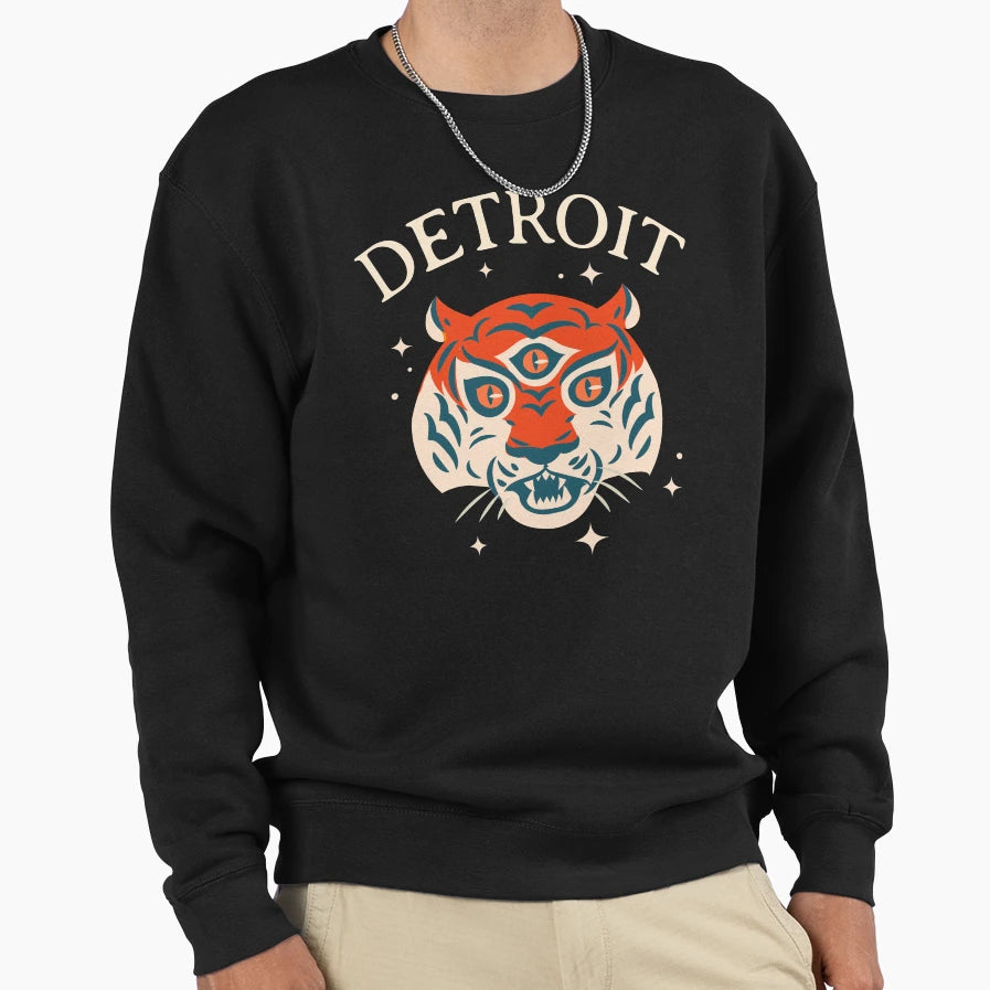 Detroit Three Eyed Tiger Sweatshirt - Custom Art Print Unisex - T-Shirt, Sweatshirt, Hoodie