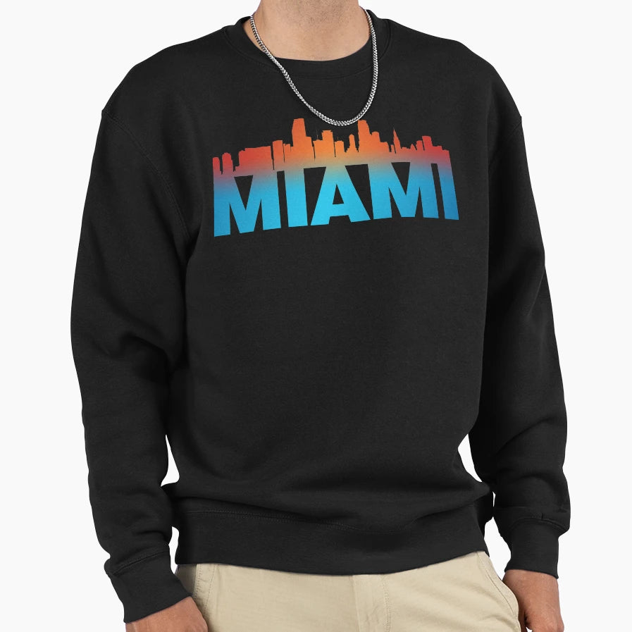 Miami City Skyline Landmark Sweatshirt - Aesthetic Graphic Men Women - T-Shirt, Sweatshirt, Hoodie