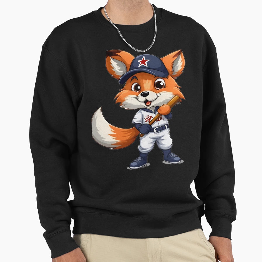 Slugger Fox Cartoon Baseball Fox Sweatshirt - Unique Graphic for Adults - T-Shirt, Sweatshirt, Hoodie