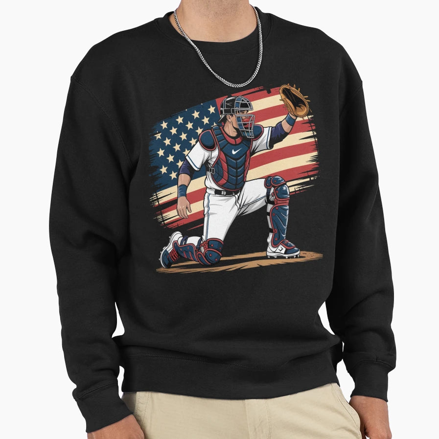 American Baseball Catcher Usa Sweatshirt - Casual Everyday Wear for Adults - T-Shirt, Sweatshirt, Hoodie