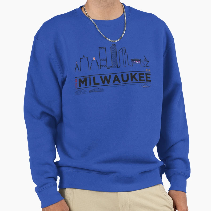 Mke City Skyline Milwaukee Wi Sweatshirt - Aesthetic Graphic for Adults - T-Shirt, Sweatshirt, Hoodie