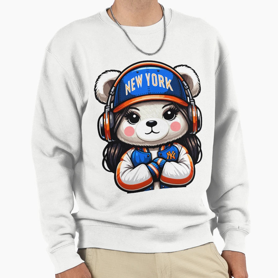 Miss Sheila New York Teddy Bear Sweatshirt - Minimalist Print for Adults - T-Shirt, Sweatshirt, Hoodie