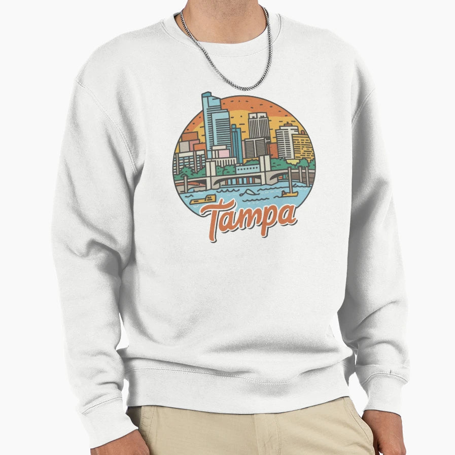 Cityscape Serenity Tampa Twilight Sweatshirt - Streetwear Style Unisex - T-Shirt, Sweatshirt, Hoodie