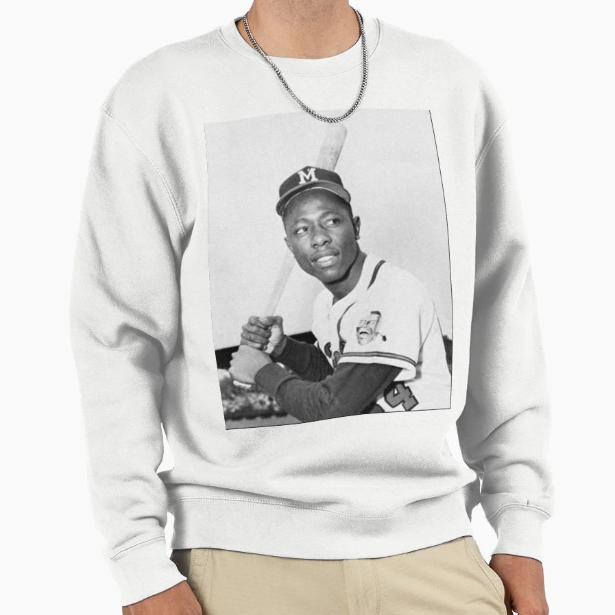 Hammerin Hank Aaron B W Photo Sweatshirt - Graphic Print Unisex - T-Shirt, Sweatshirt, Hoodie