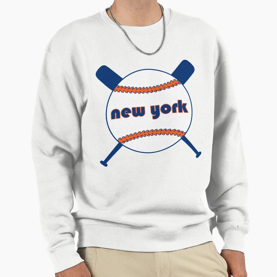 New York Throwback Baseball Crossed Sweatshirt - Trendy Graphic for Adults - T-Shirt, Sweatshirt, Hoodie