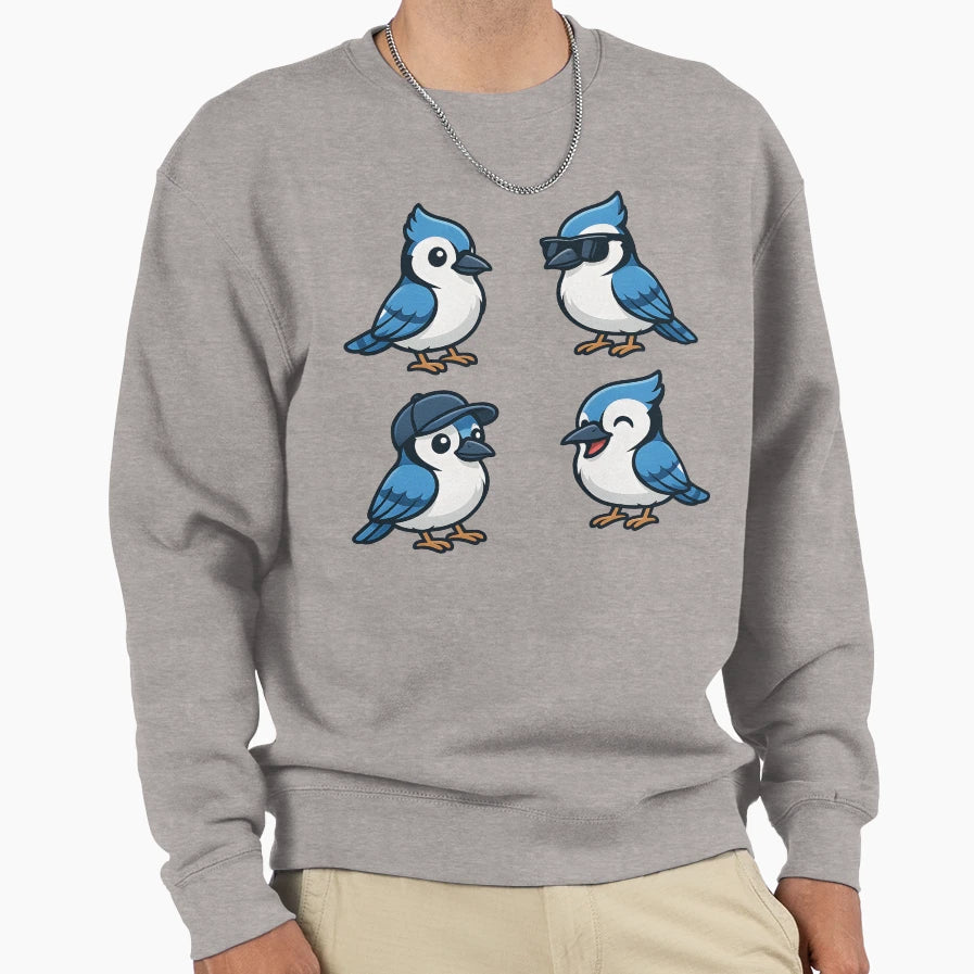 Blue Jay Pack Bird Shades Cap Sass Sweatshirt - Novelty Apparel for Adults - T-Shirt, Sweatshirt, Hoodie