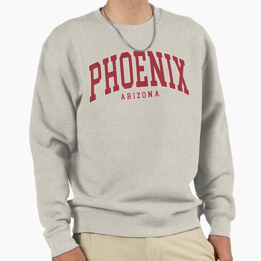 Phoenix Az College Font Curved Sweatshirt - Minimalist Print Unisex - T-Shirt, Sweatshirt, Hoodie