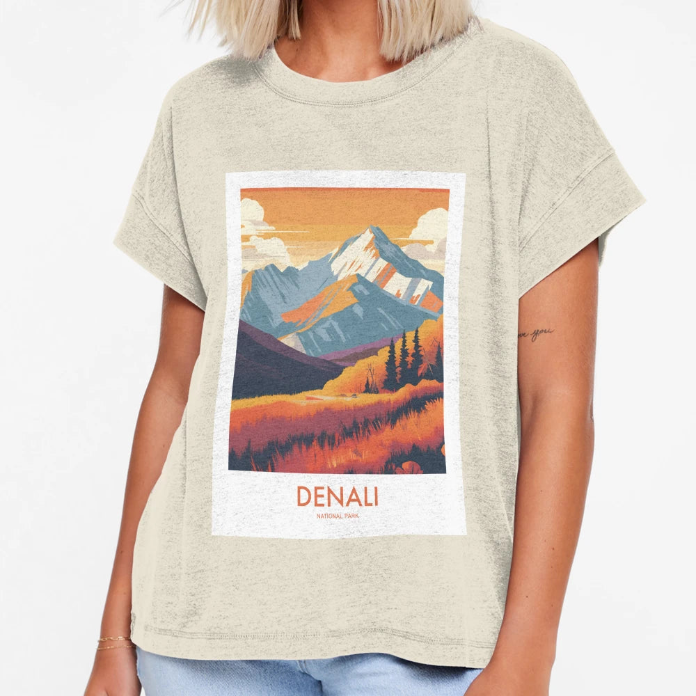 Denali National Park Travel Art T-Shirt - Minimalist Print for Adults - T-Shirt, Sweatshirt, Hoodie