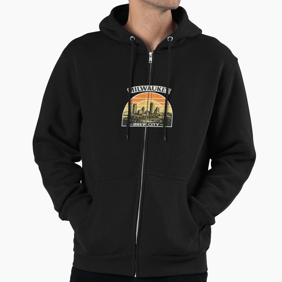 Milwaukee Skyline Brew City Sunset Hoodie - Custom Art Print Men Women - T-Shirt, Sweatshirt, Hoodie