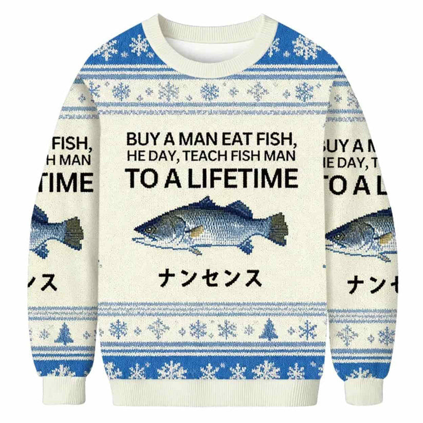 Teach Fish Man To A Lifetime 3D Ugly Christmas Sweater - Holiday Gift product image