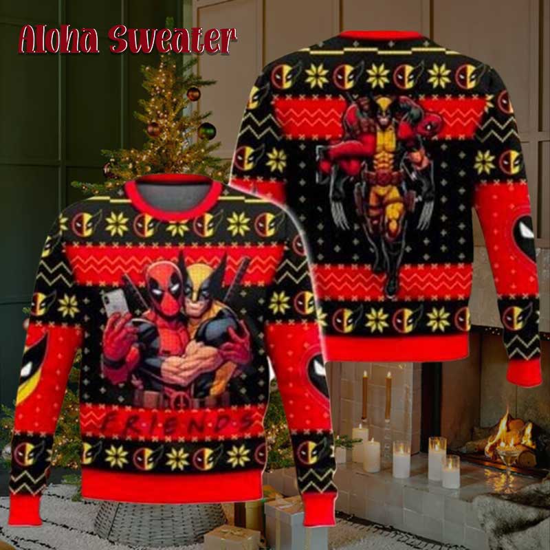 Taking Photo Deadpool And Wolverine Ugly Christmas Sweater - Holiday Gift product image