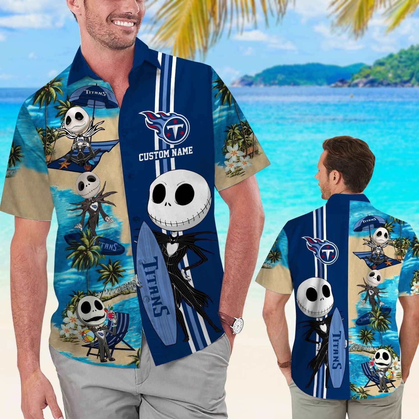 Tennessee Titans Jack Skellington Hawaiian Short - Adult & Kids T-Shirts, Sweatshirts & Hoodies apparel design preview 1